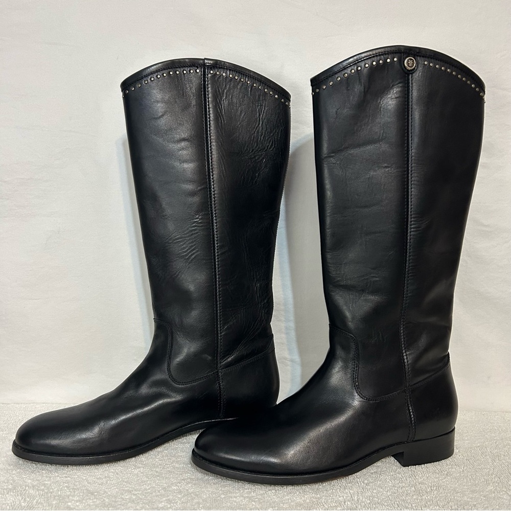FRYE Melissa Button Tall Riding Boots Black Leather Studded - Size 8.5 - Picture 3 of 15